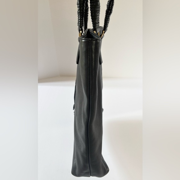 Margot Black Leather Oversized Woven Strap Tote Shoulder Bag Purse - Picture 9 of 11